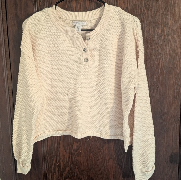 Sincerely Jules Cream Button-Down Knit Top Cropped Size XS Oversized - Picture 1 of 5